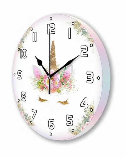 pink gold unicorn wall clock - white-bg