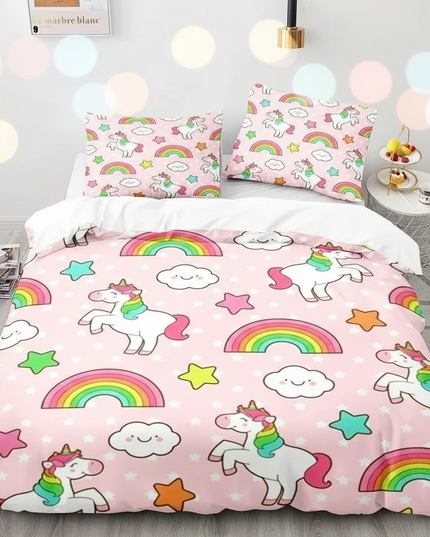 pink happy cloud unicorn bedding - lifestyle