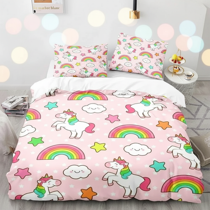 pink happy cloud unicorn bedding - lifestyle