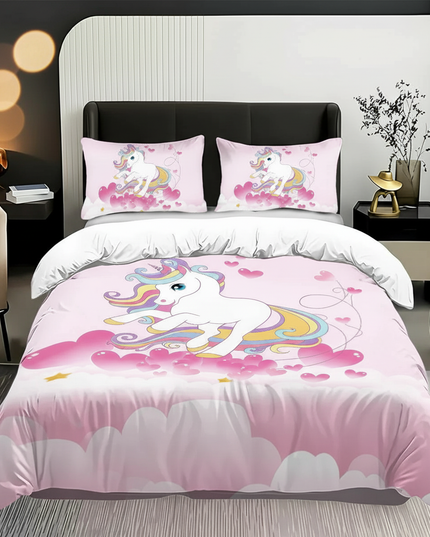 pink heart cloud unicorn bedding - lifestyle