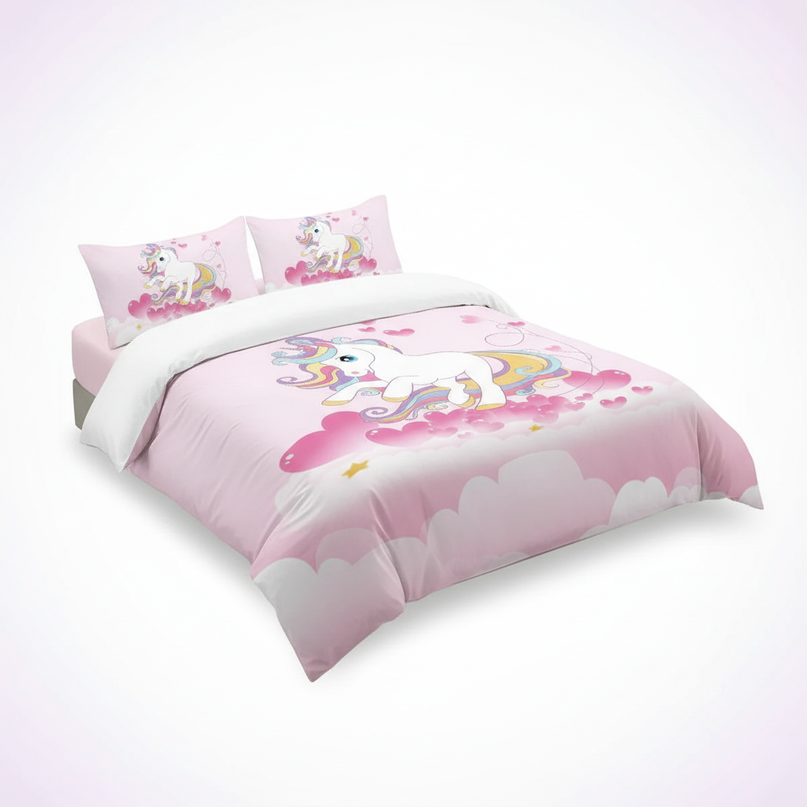 pink heart cloud unicorn bedding - white-bg