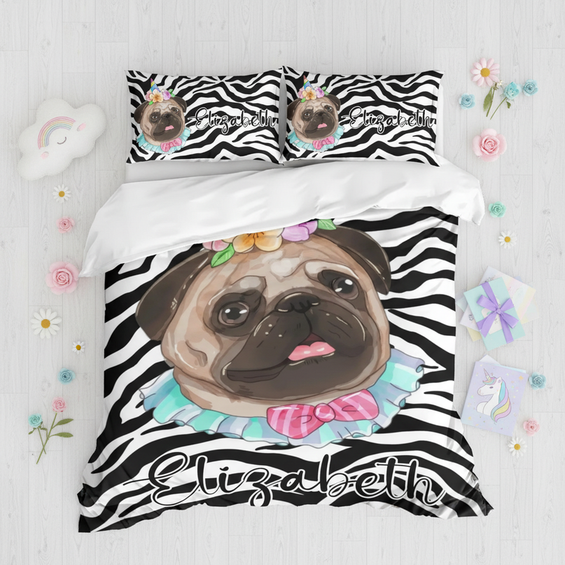 pink heart wings stripe unicorn bedding - flat-lay