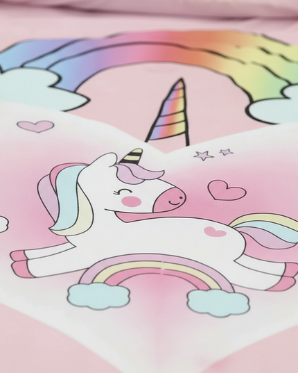 pink hello heart unicorn bedding - detail