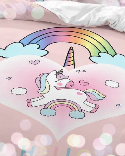 pink hello star unicorn bedding - detail
