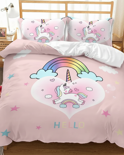 pink hello star unicorn bedding - lifestyle