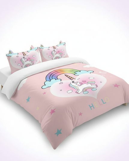 pink hello star unicorn bedding - white-bg