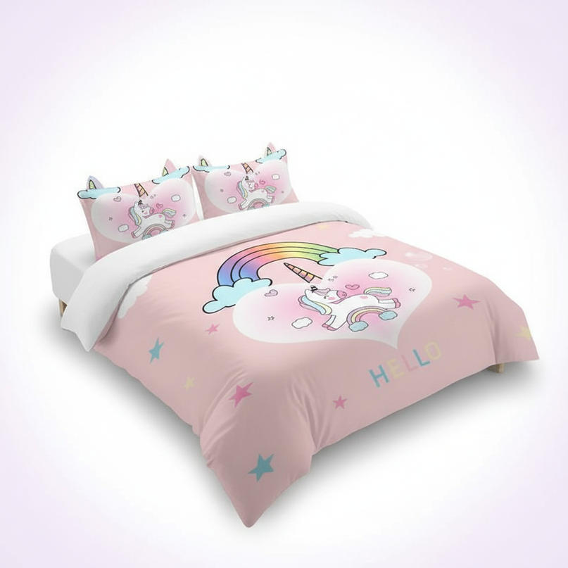 pink hello star unicorn bedding - white-bg