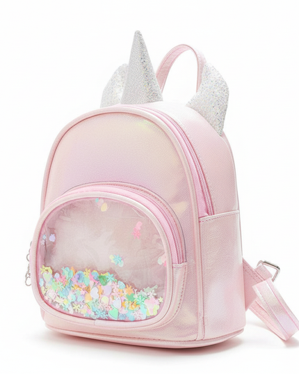 pink iridescent unicorn backpack - white-bg
