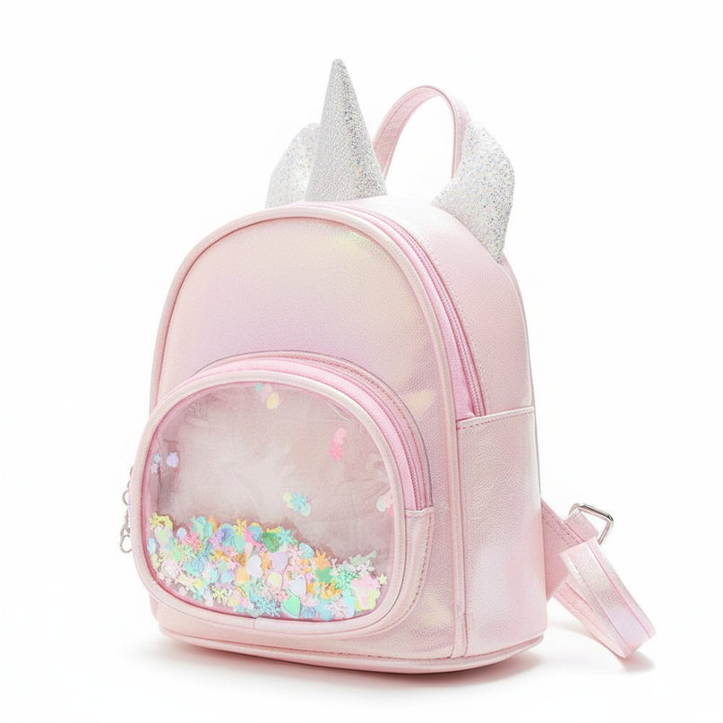 pink iridescent unicorn backpack - white-bg