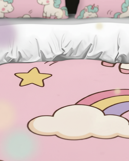 pink kawaii allover unicorn bedding - detail
