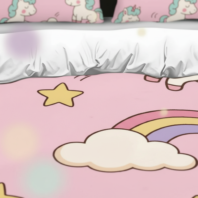 pink kawaii allover unicorn bedding - detail