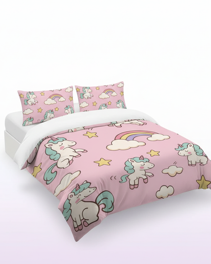 pink kawaii allover unicorn bedding - white-bg