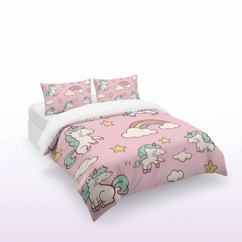 pink kawaii allover unicorn bedding - white-bg