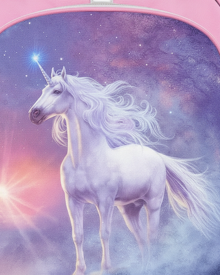 pink kawaii unicorn school backpack - detail