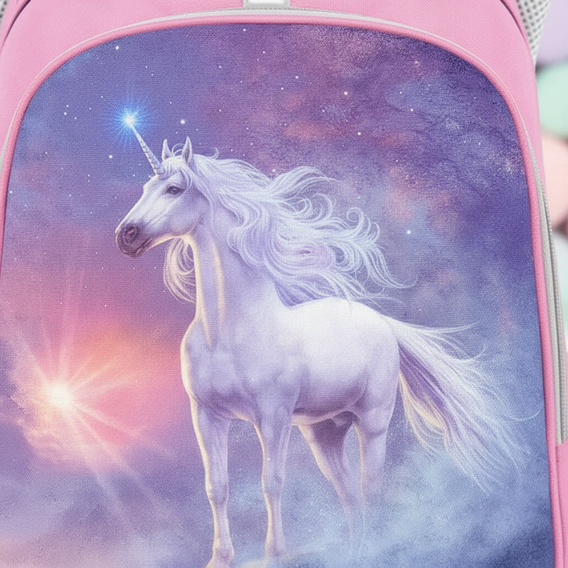 pink kawaii unicorn school backpack - detail