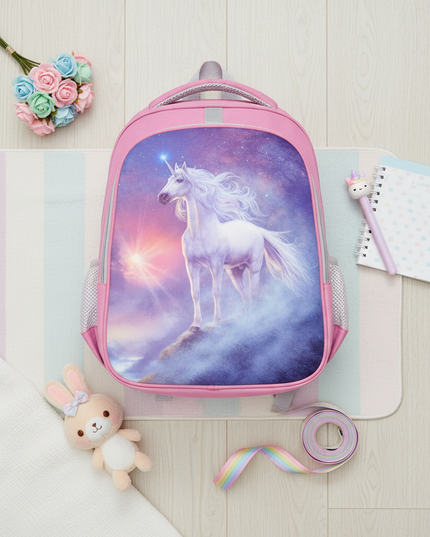 pink kawaii unicorn school backpack - flat-lay