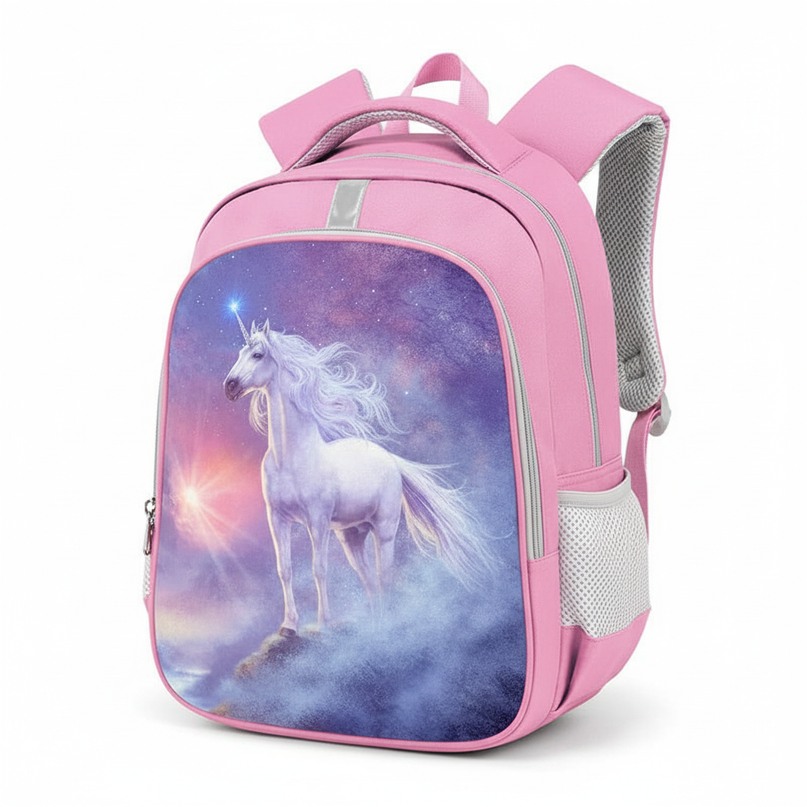 pink kawaii unicorn school backpack - white-bg