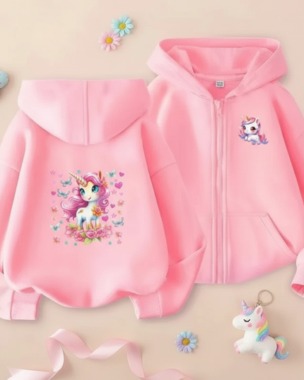 pink kawaii zip hoodie - flat-lay