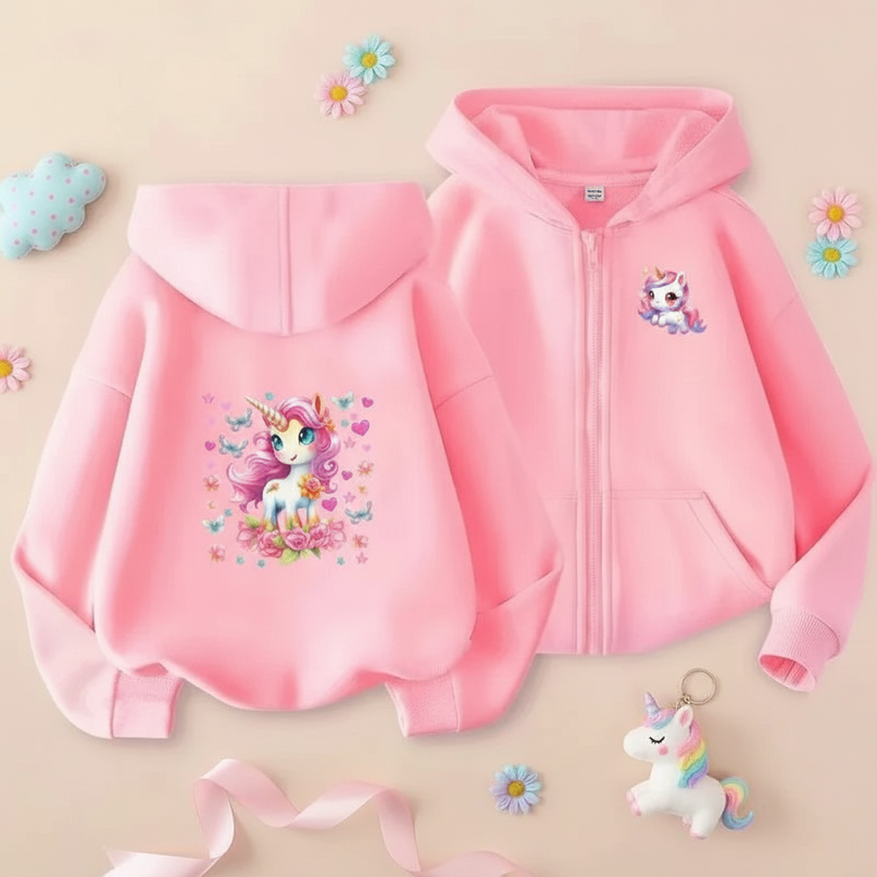 pink kawaii zip hoodie - flat-lay