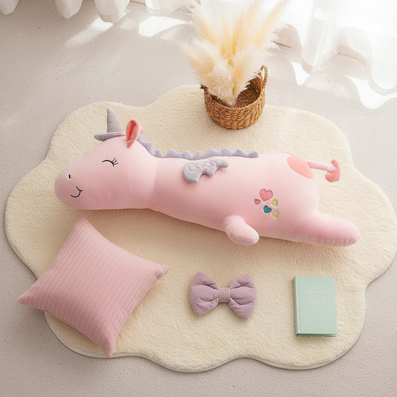 pink led unicorn plush - flat-lay