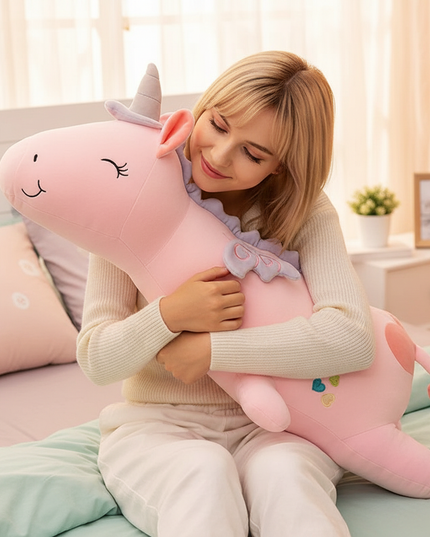 pink led unicorn plush - in-use