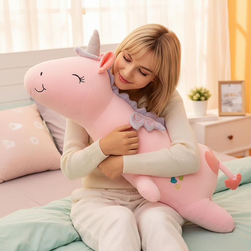 pink led unicorn plush - in-use