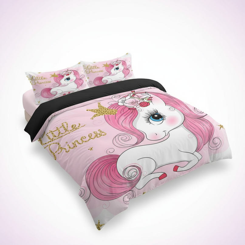 pink little princess unicorn bedding - white-bg