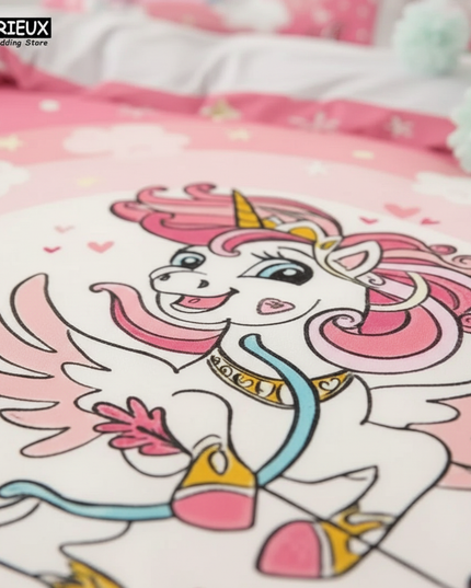 pink magic flower unicorn bedding - detail