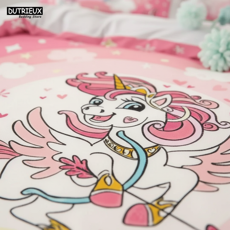 pink magic flower unicorn bedding - detail