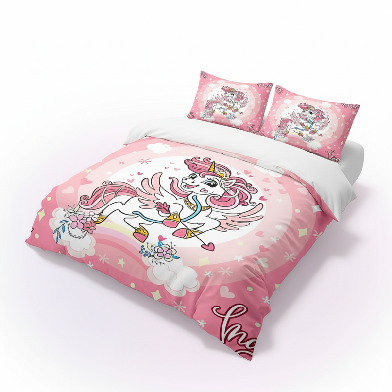 pink magic flower unicorn bedding - white-bg