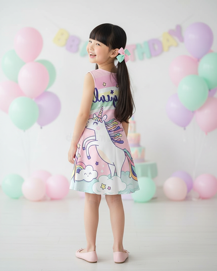 pink magical unicorn dress - back