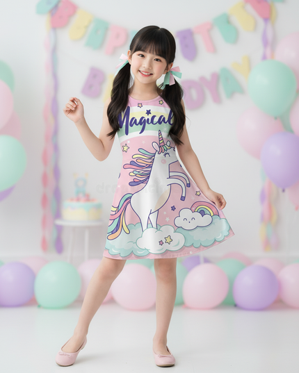 pink magical unicorn dress - front