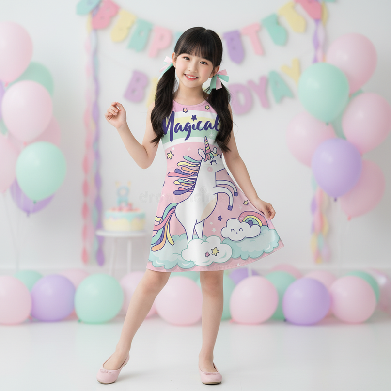 pink magical unicorn dress - front