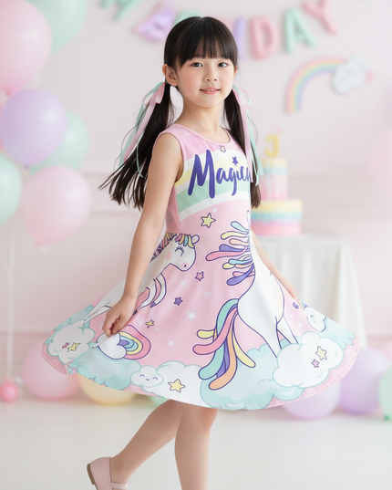 pink magical unicorn dress - three-quarter