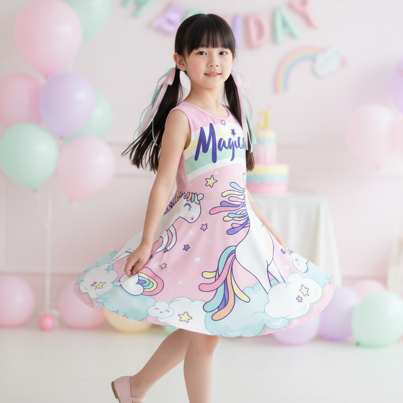 pink magical unicorn dress - three-quarter