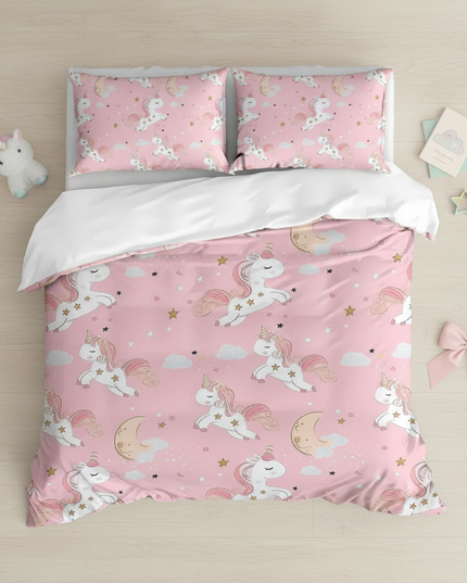 pink moon unicorn bedding - flat-lay