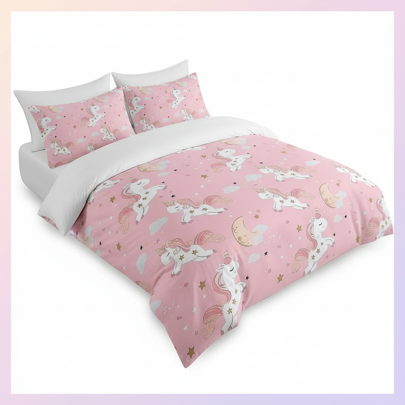 pink moon unicorn bedding - white-bg