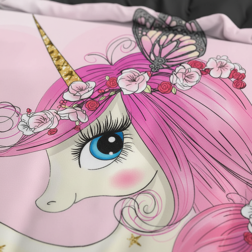 pink mother baby unicorn bedding - detail
