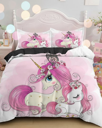 pink mother baby unicorn bedding - lifestyle