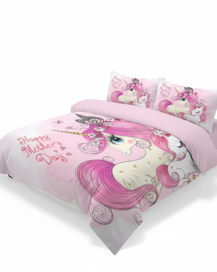 pink mother baby unicorn bedding - white-bg
