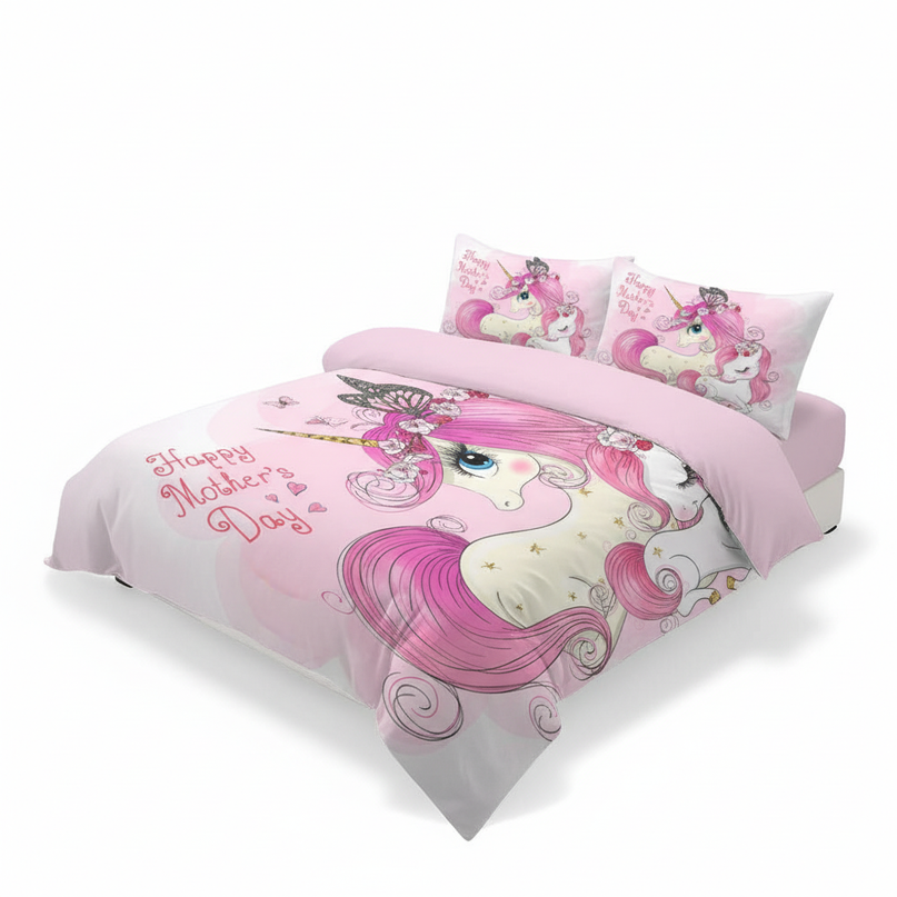 pink mother baby unicorn bedding - white-bg