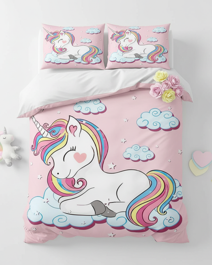 pink naptime unicorn bedding - flat-lay
