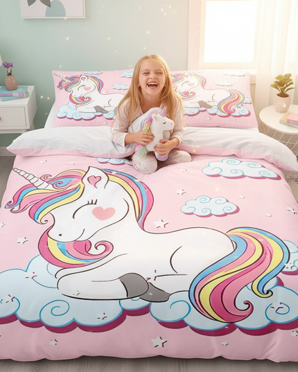 pink naptime unicorn bedding - in-use