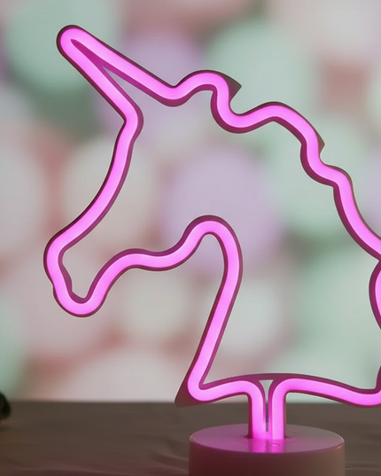 pink neon unicorn night light - detail
