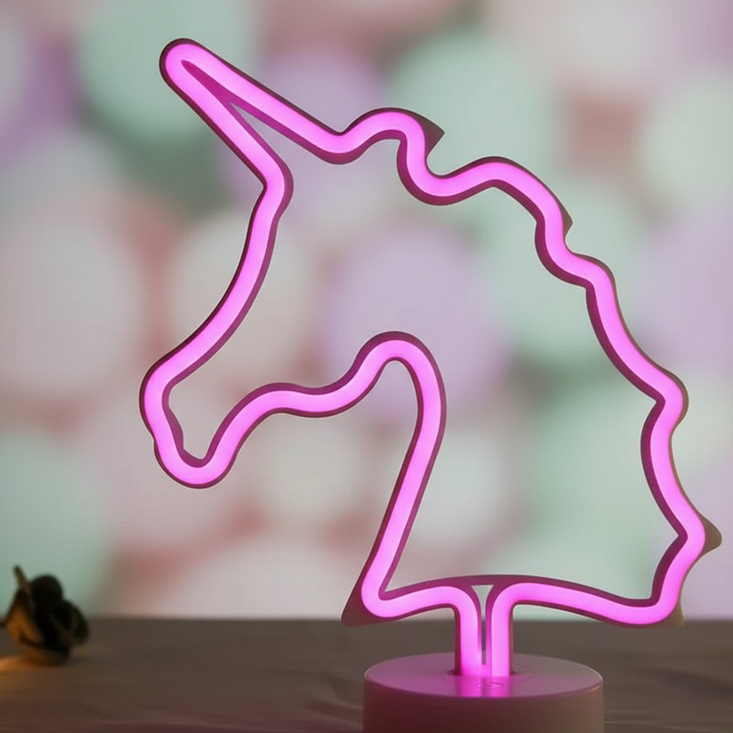 pink neon unicorn night light - detail