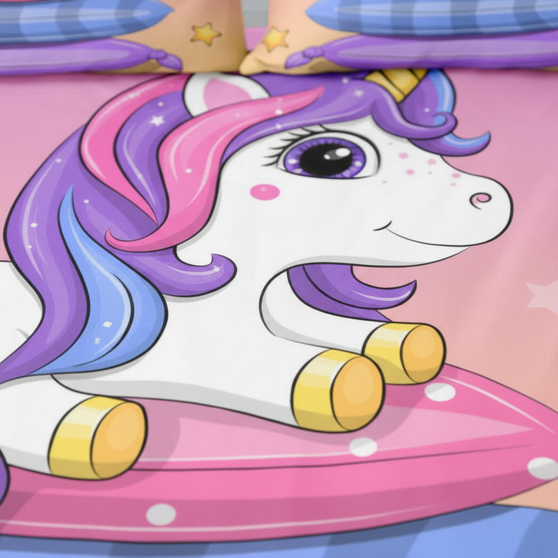 pink pillow stack unicorn bedding - detail