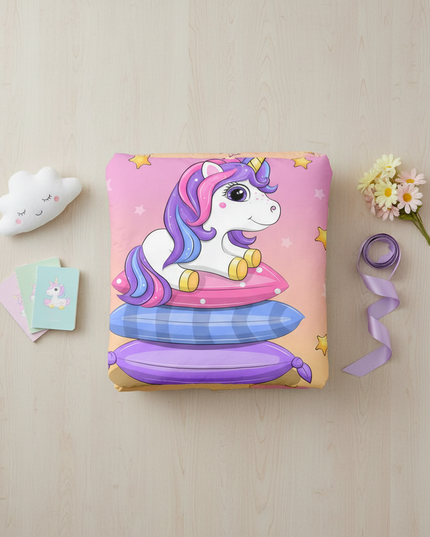 pink pillow stack unicorn bedding - flat-lay