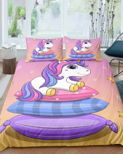 pink pillow stack unicorn bedding - lifestyle