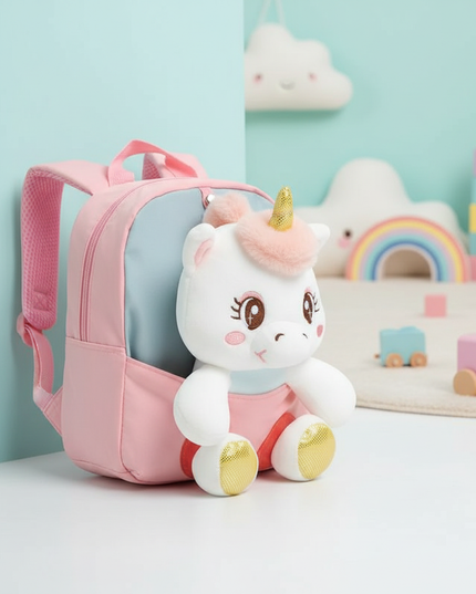 pink plush unicorn toddler backpack - lifestyle