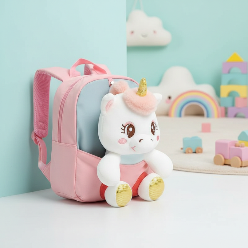 pink plush unicorn toddler backpack - lifestyle